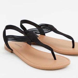 BLACK FAUX LEATHER STRETCH BAND SANDAL size 10.5WW